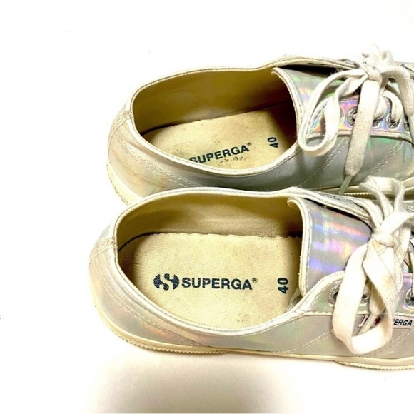 Superga White Iridescent Hologram Sneakers Trainers Size 9 Silver Metallic - Picture 12 of 16